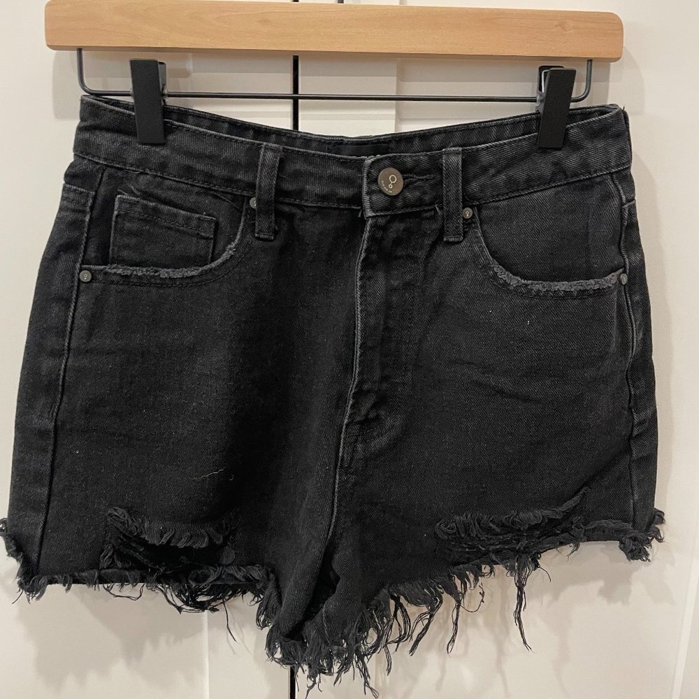 Black Distressed Denim Jean Shorts, Size Small